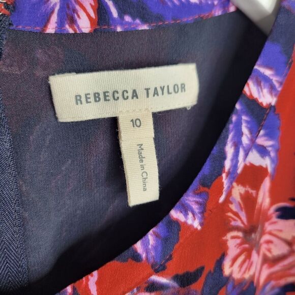 Rebecca Taylor Red Blue Floral Silk Dress - Picture 2 of 7